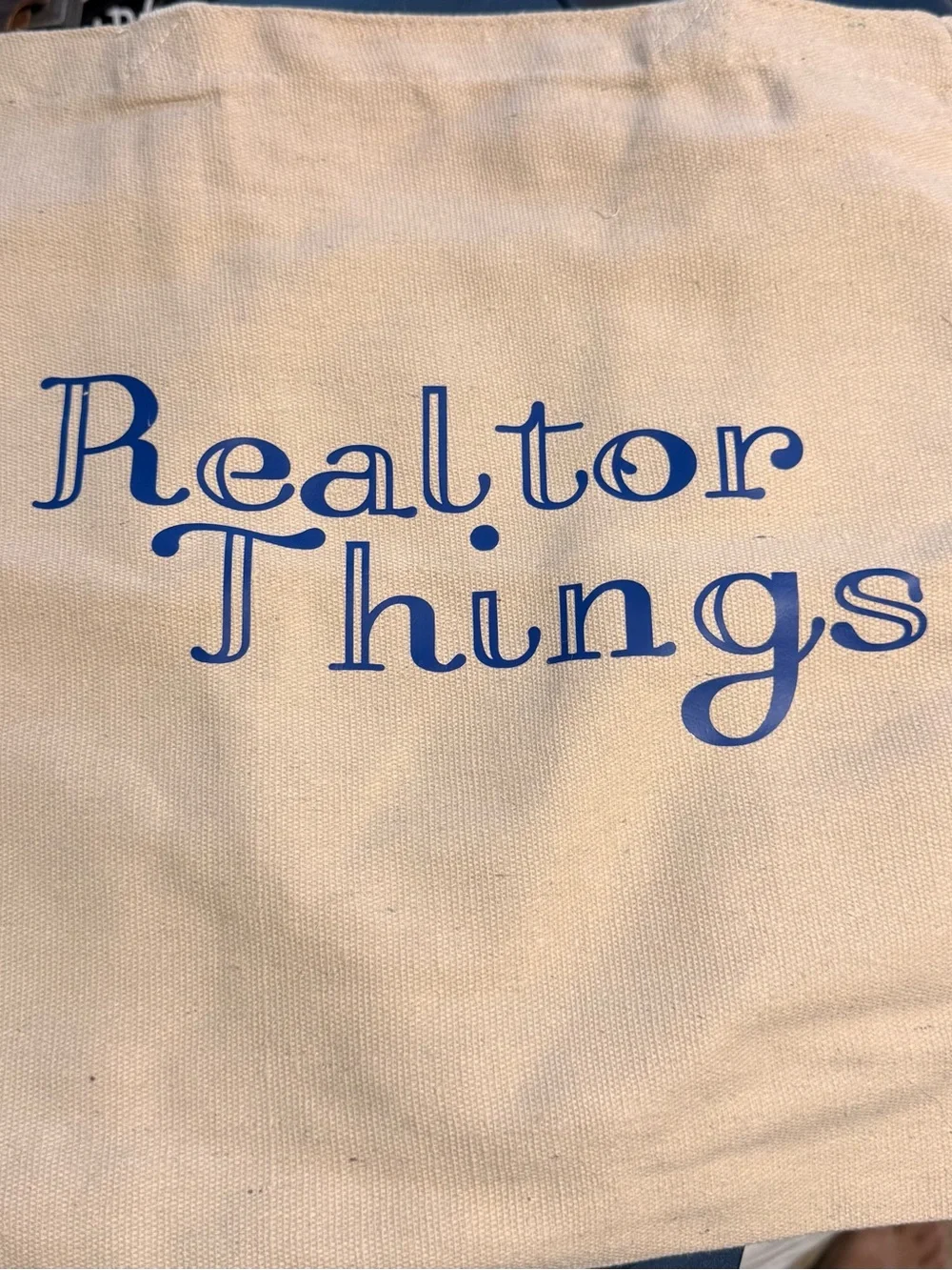 Realtor Things Canvas Tote Bag– Blue on Cream
